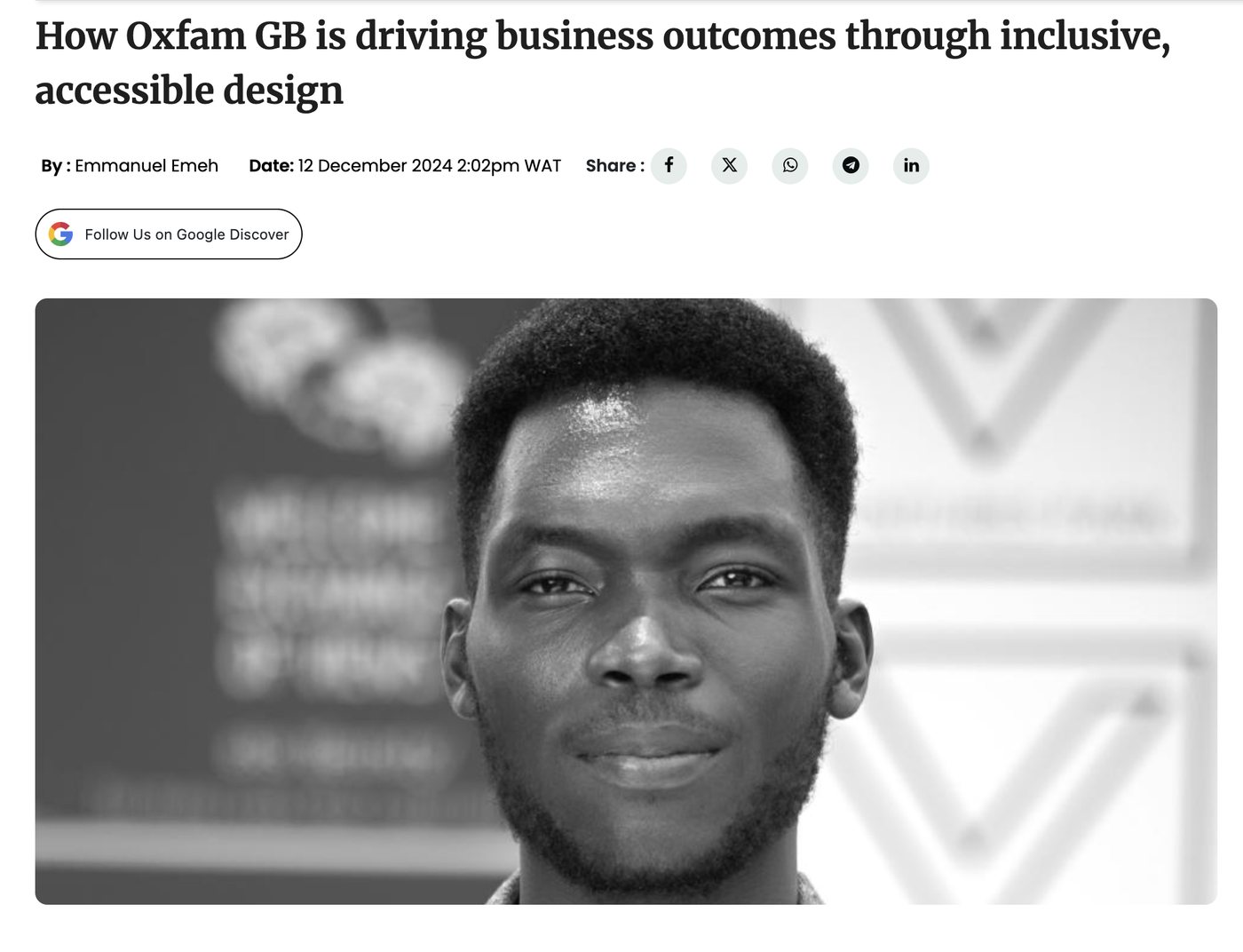 The Guardian Nigeria headline: How Oxfam GB is driving business outcomes through inclusive, accessible design