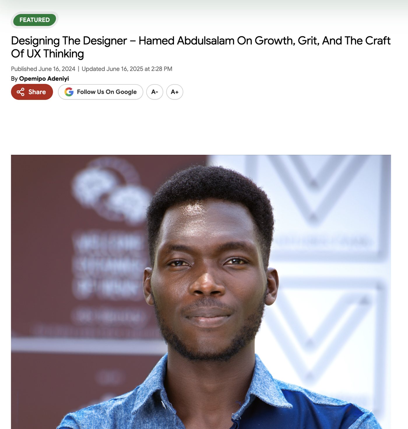 Naija News headline: Designing the Designer, Hamed Abdulsalam on growth, grit, and the craft of UX thinking